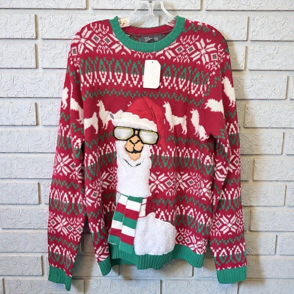 33 Degrees Christmas Sweater Llama Size L NWT